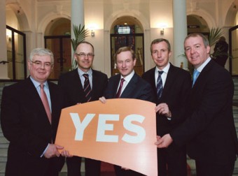 Tánaiste Eamon Gilmore; Liam Ryan, MD SAP Ireland; An Taoiseach Enda Kenny; Karl Flannery, CEO Storm Technology; and Galway West TD Brian Walsh.