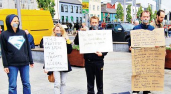 Protesters at a public meeting in Eyre Square on Wednesday, organised by the Occupy Galway movement, to respond to the removal of the Occupy Galway camp. 					Photo:-Mike Shaughnessy