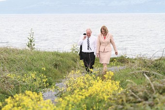 On the wild side: Minister of State at the Department of Tourism and Sport, Mr Michael Ring with Fiona Monaghan of Fáilte Ireland at the launch of the Wild Atlantic Way. The first phase of the 1,400km driving route will begin in Connemara.			Photo:-Mike Shaughnessy