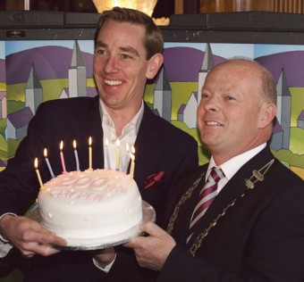 RTE personality and Freeman of Connemara, Ryan Tubridy gets Clifden’s bicentenary under way with Chamber of Commerce president Brian Hughes.