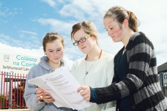 Coláiste na Coiribe students Mairead Divilly, Tara Spelman and Róisín O'Shea who sat the Junior Certificate English paper 1 exam on Wednesday. 
Photo:-Mike Shaughnessy