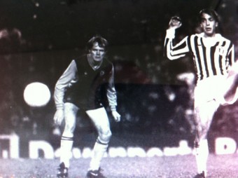 Eamonn Deacy pictured playing for Villa against Italian striker Roberto Bettega of Juventus when the sides clashed in the European Cup of 1982/83.