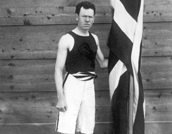 First Olympic champion for 1,500 years: James Brendan Connolly with the American flag in Athens 1896.