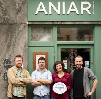 JP McMahon, Enda McEvoy, Drigín Gaffey, and Alex McMahon at the award-winning Aniar Restaurant. Photo: Julia Dunin Photography.