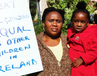 Bisola Akanni and her daughter Chelsea at Lisbrook House from which the asylum seekers are being moved. Photo: 	Mike Shaughnessy