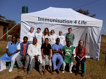 Immunisation 4 Life volunteers with NERI Clinic’s staff in Zambia in June 2012. Back row from left: Maeve Gacquin, senior dietician, Galway Clinic; Stephanie Coen, midwife, Galway University Hospitals; Maura Moran, PHN, Galway; Katherine Farrell, PHN, Galway; Hilary Lane, PHN, Cork; and Dr Kevin Connolly, consultant paediatrician. Front row NERI Clinic’s staff, from left: Sr Barbara Banda, Gift Mwale,  Mr Tenford Banda, Harriet Chongo, Philip Mubanga, Sr Gienala Kaluba and Sarah Franklin.