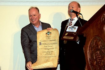 Broadcaster Tony Fenton receives the Freedom of Connemara from Brian Hughes of the Connemara Chamber of Commerce.