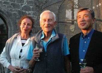 Reconciliation: The late Commander Bill King (centre), with (left) Katja Boonstra, and Akira Tsurukame at Oranmore Castle.