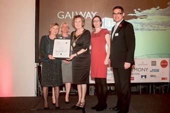 Pictured (l-r) at the prestigious Urbanisation Awards were Caroline Phelan, Galway City Council, Debbie Aplin, Crest Nicholson (sponsor of the award), Galway City Mayor Cllr Terry O'Flaherty, Helen Coleman, Galway City Council, and Professor Kevin Murray, chairman of The Academy of Urbanism.
