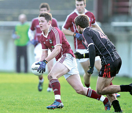 Galway's Mark Hehir evades Sligo IT's Brian McQuaid in action from the FBD Connacht League game at Tuam Stadium on Sunday. Photo:-Mike Shaughnessy
