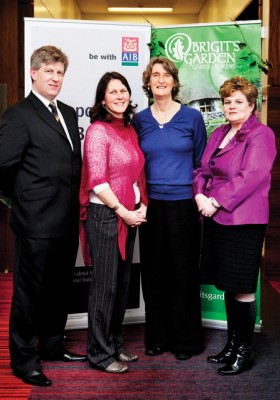 Photograph attached shows (left to right) Sean Cannon (AIB University Branch, Galway), Claire Casby (Brigit’s Garden), Jenny Beale (Brigit’s Garden) and Carmel Burke (AIB University Branch, Galway), at the Showcase for SFA Finalists in Dublin.