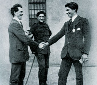 Band of brothers: The prison guard watching seems bewildered at the calmness and smiles of the two men Paddy Moran (Left) and Tommy Whelan waiting their execution.