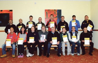 Mayo boxing club coaches who undertook a recent child protection course. Back row, left to right: Pat Eade (Eagle BC), Finbar Eade (Eagle BC), Ciaran Sweeney (Ballina BC), David McDermott (Knockmore/Foxford BC), Brian Fitzpatrick (Ballina BC), Michael Moran (Swinford BC), and Ken Quinn (Achill BC). Front row left to right: Martin (Mossy) Ryder (Knockmore/Foxford BC), Elaine Ginelly (Achill BC), Sarah Walker (Ballina BC), Jim Deane (course tutor), Joe Hennigan (Ardnaree BC and president Mayo Boxing Board), Lycia Henneghan (Aglish BC), Majella Loftus (Aglish BC), and Ivanko Pencostar (Achill BC). Photo: John O&rsquo;Connor. 