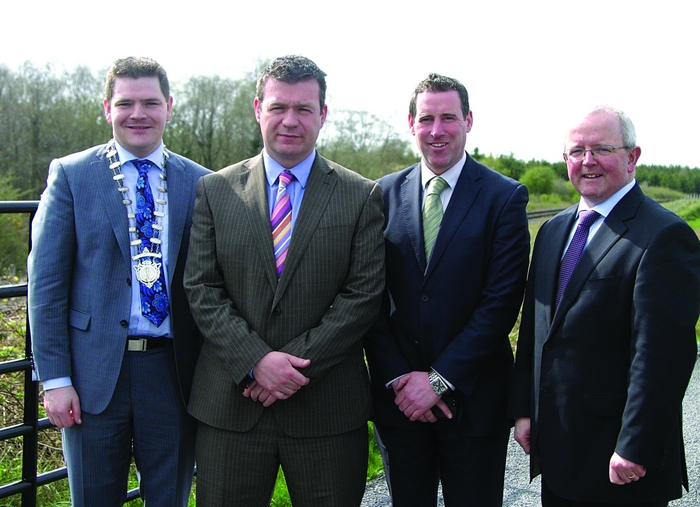 Cllr Peter Burke, Minister Alan Kelly, Cllr Aidan Davitt, and county manager Pat Gallagher at the opening of the Mullingar Cycle Network on Tuesday. Photo: Thomas Gibbons