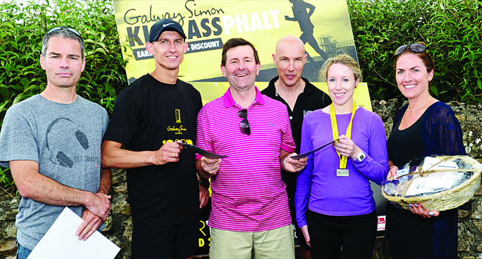 Sean Hanley (second place), Dariusz Monkienicz (first place), Gerry Burke CEO Bon Secours Hospital Galway, Niall Browne NRG Fitness, Sinead Brody (1st place), and Siobhan Egan (2nd place).