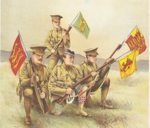 A detail from a WWI recruiting poster, which read &#039;Who can beat this plucky four? But all the same we&#039;re wanting more.&#039;