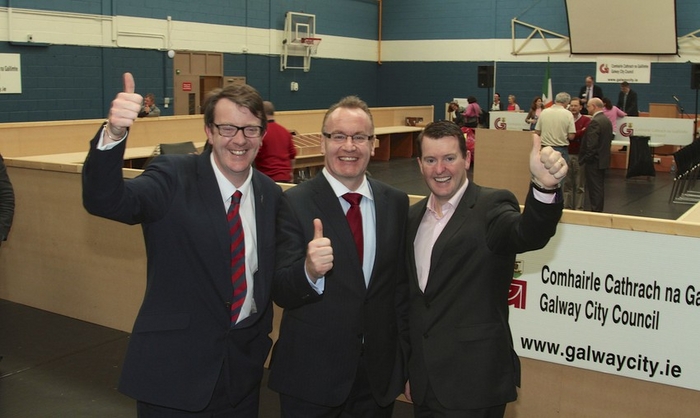 Cllr Pearce Flannery (centre). If he gets support for his motion fellow councillors like Niall McNelis (left) and Peter Keane (right) will no longer be alble to erect posters during elections. Photo:- Mike Shaughnessy.