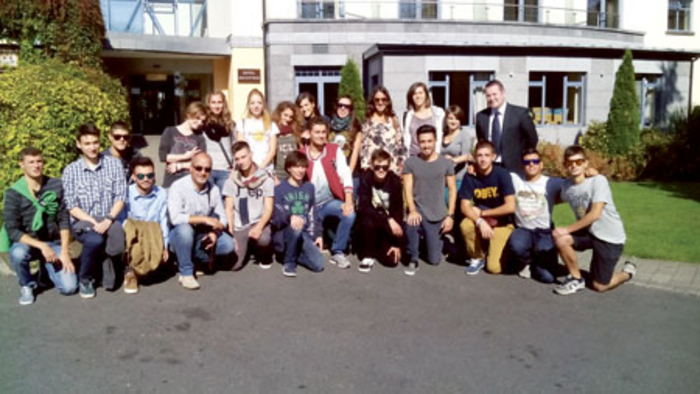 The Italian students pictured with Alan McCaul, manager of the Shamrock Lodge Hotel