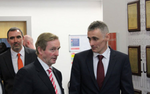 Avaya Lab Leader Tony McCormack introduces Taoiseach Enda Kenny to the Inventor Recognition Wall, also included on left is Avaya site leader in Galway Pat Lawless.