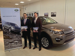 Bradley Land Rover sales team Nigel Donovan and JP Steede pictured with one of the first Discovery Sports in Ireland, which are now available for test drive.