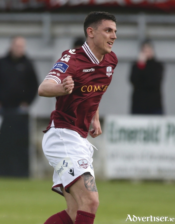 Galway United's Enda Curran celebrates his penalty goall.
