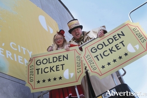 Marking the opening of the Galway International Arts Festival box office and the chance to win a Golden Ticket to all GIAF events,  were box office manager Andrea Healy and Philip Sweeney. Photo:- Mike Shaughnessy