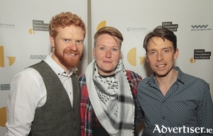 Mark Fitzgerald, Amy Conroy, and Will O&#039;Conell from Luck Just Kissed You Hello at the Galway International Arts Festival opening night. Photo Andrew Downes.