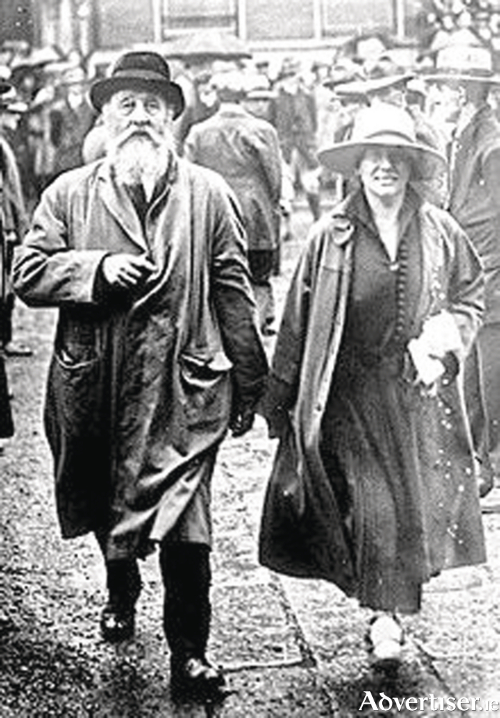 George Noble Plunkett and his wife Josephine (Cranny), coming from a public meeting. George was sworn into the Irish Republican Brotherhood by his son Joseph, just days before the Rising.