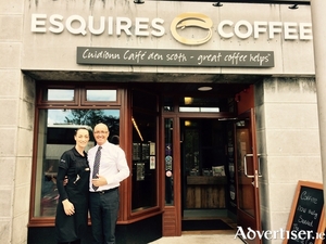 Colm and Caryl McDonagh outside their newly opened Esquires Coffee outlet in Eyre Square.