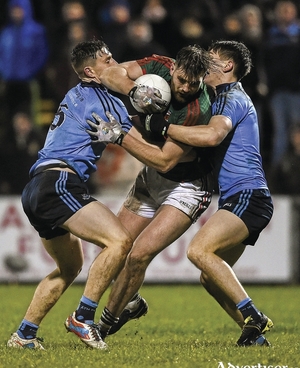 Break on through: Aidan O&#039;Shea tries to break through the Dublin defence. Photo: Sportsfile 