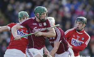 Galway&#039;s Niall Burke  in possession against Cork in the opening Allianz Hurling League division 1A fixture at Pearse Stadium on Sunday.  Photo:-Mike Shaughnessy