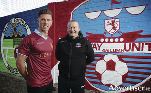 Galway United scorer John O&#039;Sullivan, with manager Tommy Dunne who will face his old club Bray Wanderers on Friday night at Eamonn Deacy Park. 
				Photo:-Mike Shaughnessy