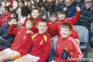 Castlebar Mitchels fans Luke Munnelly, Kaelan Mee, Daniel McHale, Conor Mulroy, Sean Morahan and Ben McHale all ready for the throw in at the Senior Club Championship Finals in Croke Park. Photo: John Mee Photography