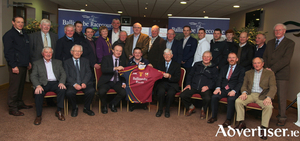 Ballinrobe Races is the new sponsor of the Ballinrobe GAA Club senior football team. Race committee members are pictured presenting club members with the new team jerseys. Photo:Trish Forde.