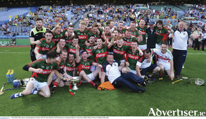 We are the champions: Mayo celebrate their Nicky Rackard Cup Final win. Photo: Sportsfile 