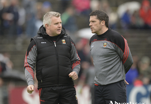 Decision making time: Stephen Rochford and Sean Carey have some big decision to make ahead of tomorrows game. Photo: Sportsfile. 