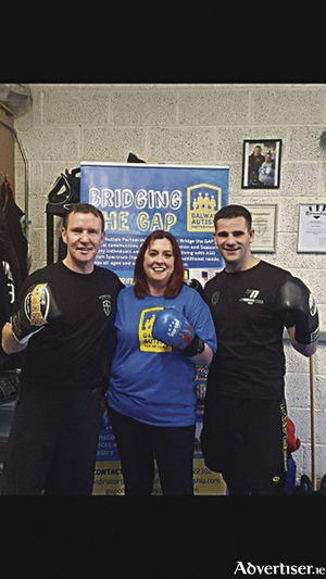 Sheila Coen (GAP), Don Naughton of Don Naughton Fitness, and Alan Donnellan (team boxer) launching GAP&#039;s third annual white collar boxing event.
