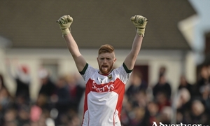 Front to back: Matthew Flanagan scored a goal and went in goal for a penalty for Balla in their win on Saturday. Photo: Sportsfile 