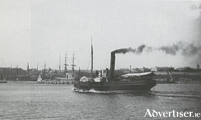 The PS Citie of the Tribes,  photgraphed from the end of Nimmos&rsquo;s pier about 1872, inbound to  Galway docks from the Aran 