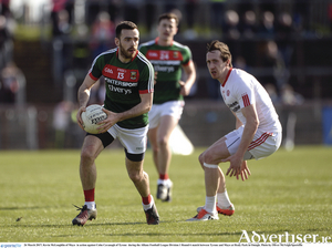 On the run: Kevin McLoughlin kicked a dramatic winner for Mayo last weekend, will they need him to do the same on Sunday. Photo: Sportsfile. 