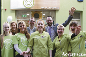 The busy team at Honey Bee Health, back row (l-r): Lauren Jacobs, Luke Rolf, and Raymond Horkan. Front (l-r): Alvina Mustafi, Rebecca Ryder, KatieAnne Collins, Karolina Ickowicz, and Jenny Mullarkey at the opening of Honey Bee Health Store, Abbeygate Street, on Friday. Photo: Mike Shaughnessy.