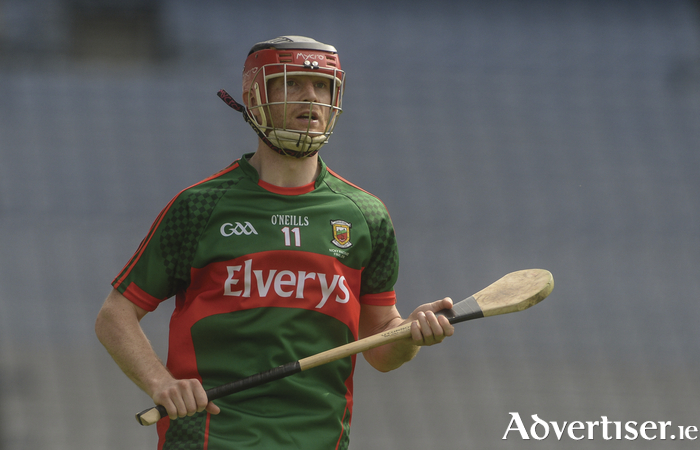 Keith Higgins scored ten points for the Mayo hurlers against Kildare, but they still lost by a point. Photo: Sportsfile 