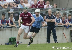Galway manager Mich&eacute;al Donoghue watches Cathal Mannion pull away from Dublin&#039;s Shane Barrett in action from the Leinster Hurling Championship quarter final at O&#039;Connor Park, Tullamore on Sunday. Photo:-Mike Shaughnessy