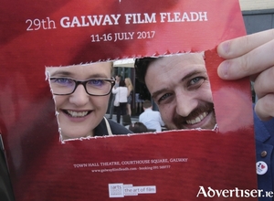 Karen Roberts of the Radisson Blu Hotel &amp; Spa with Gar O&#039;Brien, Galway Film Fleadh programmer, at the launch of the 29th Galway Film Fleadh programme in the Radisson Hotel on Tuesday. Photo:- Mike Shaughnessy