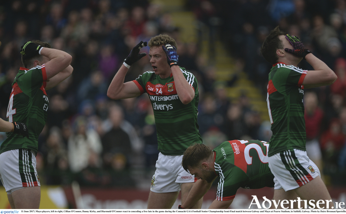 Time to get back to winning ways: Cillian O'Connor, Danny Kirby, Aidan O'Shea and Diarmuid O'Connor will be looking to lead Mayo back to winning ways on Saturday night. Photo: Sportsfile. 