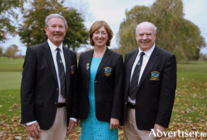 At Ballinrobe Golf Club pictured are Club Captain Joe Cradock, Lady Captain Mary Colleran and Club President John Staunton , at the final presentation evening of the year at the Club: Photo: Trish Forde.