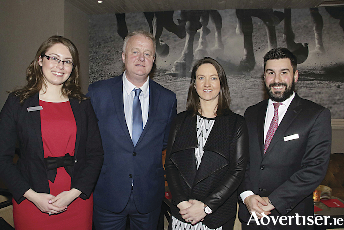 Laura O’Donnell, Peter Timmins MD, Galway Advertiser Group,  Sarah Healy, Fairgreen Block Management, and George Brady, Cushman & Wakefield, attending the Cushman &  Wakefield Sherry Fitzgerald Christmas reception. Photo:- Mike Shaughnessy 