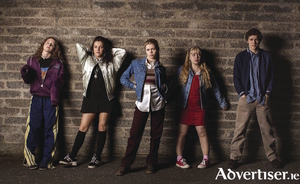 The cast of Derry Girls with Galway&#039;s Nicola Coughlan fourth from left.