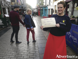 Tommy Raftery, Gosia Letowska, and Sheena Dignam launching Galway Food Tours Valentine&#039;s Tour in Galway city.