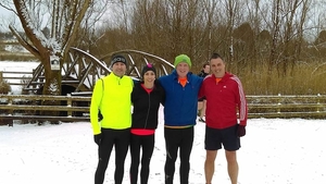 Snow fun: Tony O&#039;Malley, Kathy Gleason, Brendan Murphy, and Pat Ludden braved the elements at the Claremorris Park Run last Saturday. 